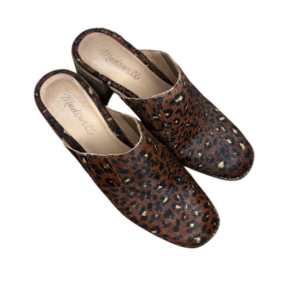 Madewell The Carey brown cheetah print Mules Real Calf Hair sz 7 preloved - Picture 3 of 9